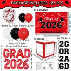 Graduation Decorations 2026, Red Black Graduation Party Decorations 123pcs Ba…