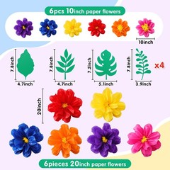 Large 20″ 10″ Colorful Tissue Flowers Giant Fiesta Pom Poms and Leaves, Mexic…