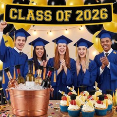 48 PCS Mini Black Felt Graduation Cap Cupcake Bottle Toppers Party Decor