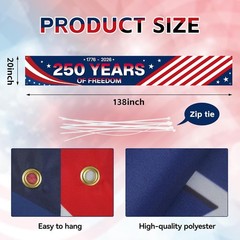 Stunning 250th Anniversary Banner 138 x 20 In – Patriotic Red, White & Blue