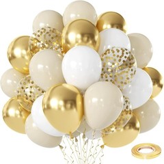 White and Gold Confetti Balloons – 50pcs 12 Inch Metallic Champagne Gold Matt…