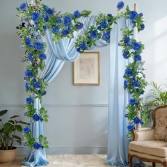 5 Pack Artificial Royal Blue Rose Vines Floral Garlands Total 32.5 Ft Fake Vine