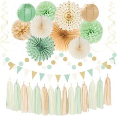 Sage-Green Beige Champagne-Gold Party-Decorations – 33pcs Neutral Women Birthday