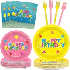 Colorful Stars Disposable Birthday Tableware (Plates, Napkins, Forks)