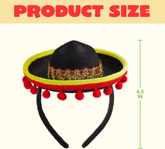 6 Pcs Sombrero Headbands Fabric & Straw Fiesta Party Photo Props One Size Adults