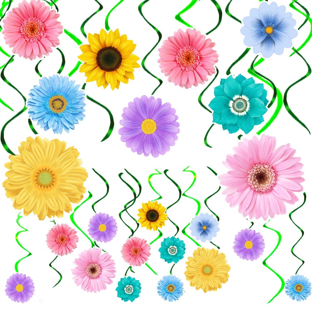 Spring Summer Sunflower Hanging Swirl Decorations Baby Shower Decor 48 PCS