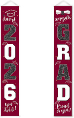 Graduation Decorations 2026 Banner Porch Sign Maroon Burgundy Red for Class of 2