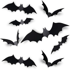 Halloween Party Decorations Supplies Orange Banner 3D Bats Stickers Favor LOT