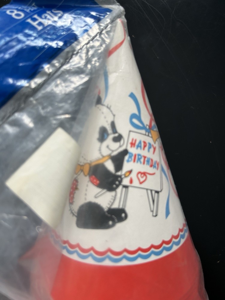 Whimsical Vintage 90’s Pans Bear Teddy Bear Birthday Party Hats Cute Dopamine