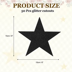 50 Pcs 6 Inch Double Printed Glitter Star Cutouts, Black