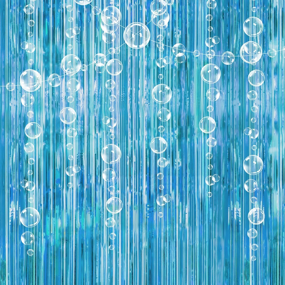 Decor365 Under The Sea Party 3.3 feet curtain with 3 garlands, White, Blue
