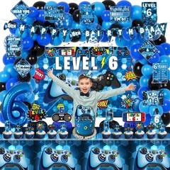 6th Birthday Decorations for Boys, 149Pcs Blue Video Game level 6 Party Suppl…