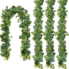 4 Packs 5.74 Ft Artificial Eucalyptus Garland Leaves with Flowers Artificial