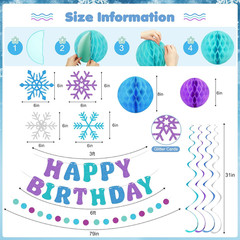 Snowflake Birthday Decorations for Girls, Glitter Happy Birthday Banner with Hon