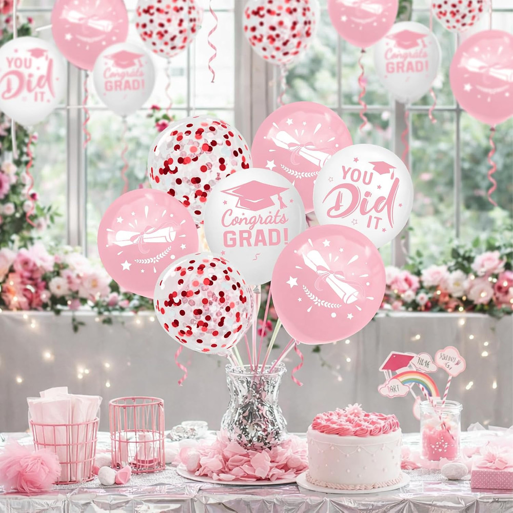 Graduation Decorations 2026 – Graduation Balloons 62Pcs 12 Inch Pink White Gr…