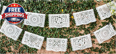 Papel Full of Wishes Medium Plastic White Papel Picado Banner – 12 Panels / 16