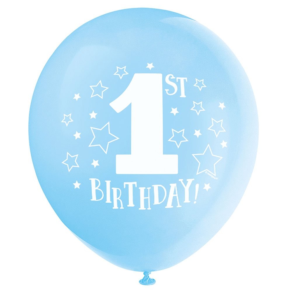 Blue Stars»1st Birthday» Latex Balloons, 8 Ct.