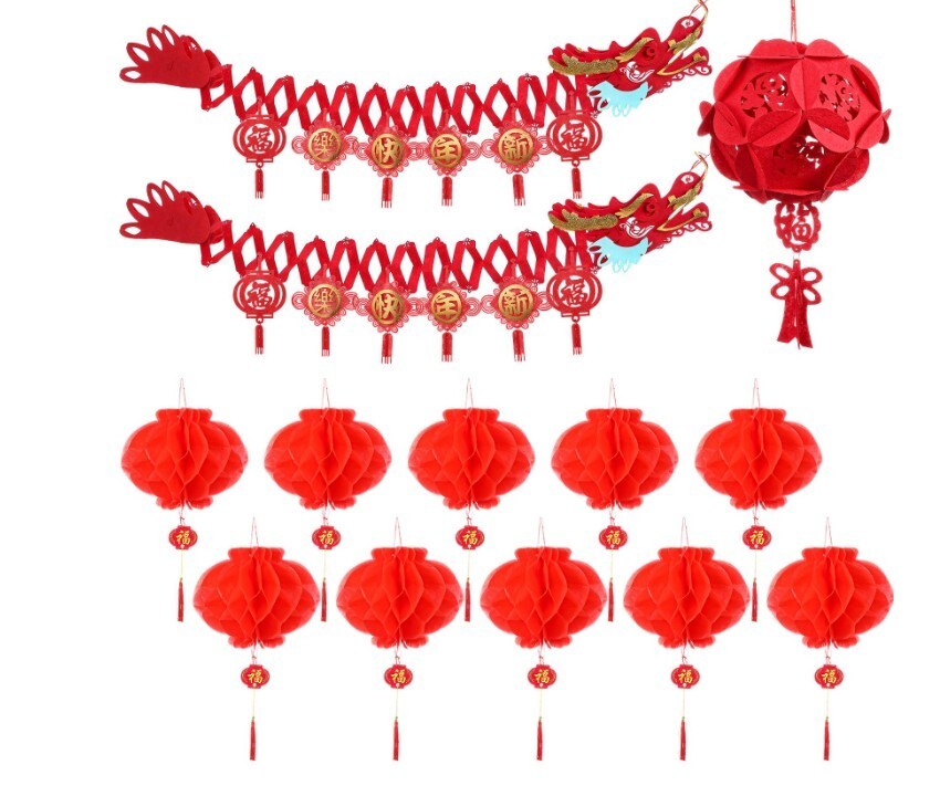 Chinese New Year Red Lantern Set – 13 Pcs Wedding & Party Decoration Dragon Garl