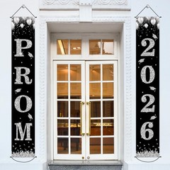 Prom Night Porch Sign Prom 2026 Graduation Party Decoration Black Silver Bann…