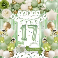 17th Birthday Decorations for Girls, Sage Green Bday 32 Inches,