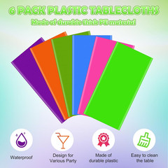 6 Pack Neon Table Cloths Party Decorations, Pink Orange Yellow Green Blue Purple