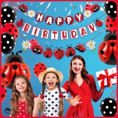 Pirese Ladybug Birthday Decorations, Party 7 inches x 8 inches, Red