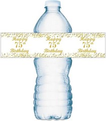75th Birthday Water Bottle Labels; Set of 20 Waterproof Water Bottle Wrappers
