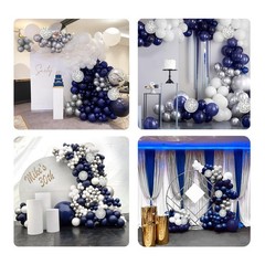 Navy Blue and Silver Balloon Garland Arch Kit, Royal Blue Metallic Silver Whi…