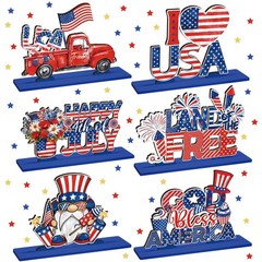 6 Pcs 4th of July Table Decorations, Memorial Day Patriotic Wooden Table Centerp