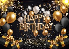 Black Gold Happy Birthday Backdrop Gold and Black Glitter Balloon Background