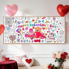 Valentines Coloring Tablecloth/Poster, 72″ x 30″ (Rectangular) Pink-valentines
