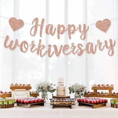 Rose Gold Glitte Happy Workiversary Banner – NO DIY -Rose Gold Work Anniversary