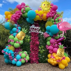 144Pcs Tropical Luau Balloon Arch Garland Kit Pineapple Flamingo Sun Beach Ba…