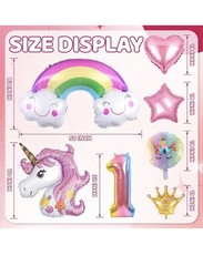 Unicorn Birthday Decorations for Girls, 11pcs Unicorn Balloons Set with Rainbow