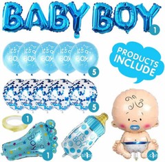 Globos De Papel Aluminio y Latex It’s a Boy Azul Decoracion Para Baby Shower Set