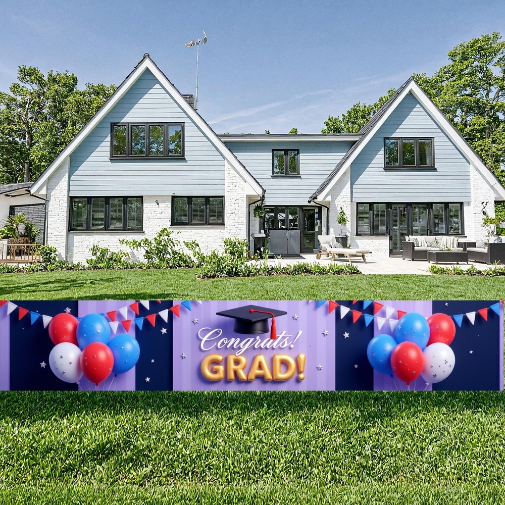 Graduation Banner 2026 Decorations Gold and Navy Blue Class of 2026 Background f