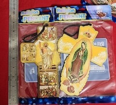 3 CROSS WOOD – VIRGIN MARY GUADALUPE – And JESUS NEW IN BAG