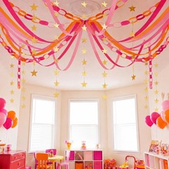 309pcs Sunset Party Decorations Hot Pink Orange Ceiling Chain Strip and Star …