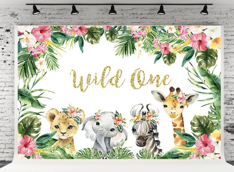 Wild One Backdrop Safari Animal Girls Birthday Party Photo Background Banner