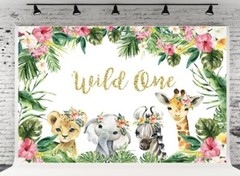 Wild One Backdrop Safari Animal Girls Birthday Party Photo Background Banner