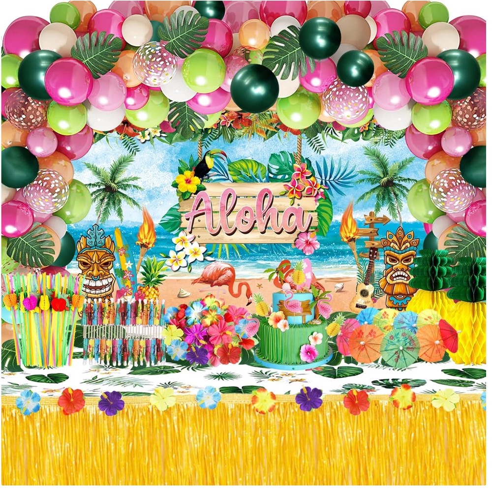 Hawaiian Luau Party Decorations Set – 161 Pcs//