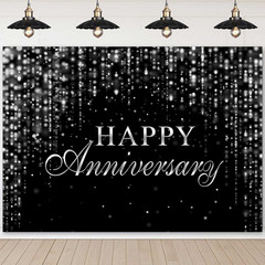 Happy Anniversary Backdrop Glitter Black Silver Cheers to Marriage
