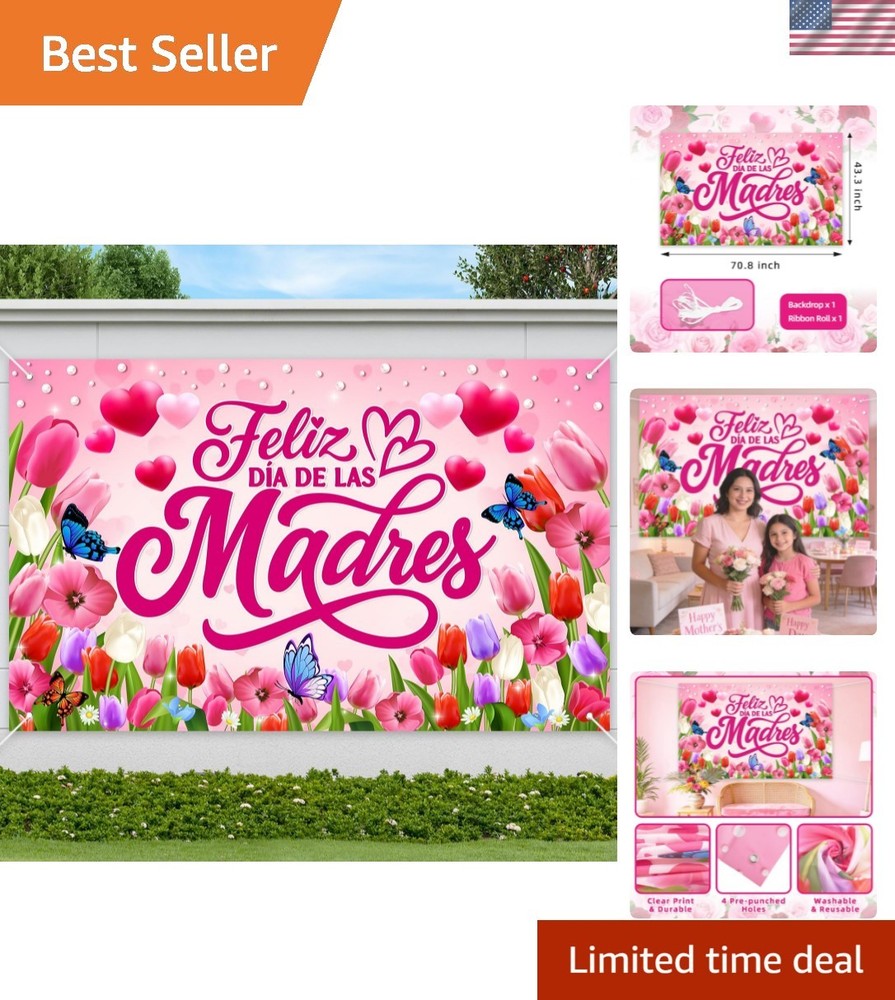 Happy Mother’s Day Decorations for Party, 71″x43″ Feliz Día de las Madres Bac…