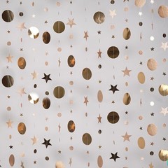 Star and Circle Hanging Garland, 65 feet 65 Feet Length, Champagne Gold