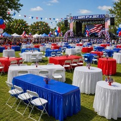 12-PC Patriotic Red, White & Blue Plastic Pleated Table Skirts 14″L x 29″H #591