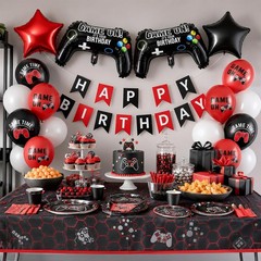 Video Game Birthday Decorations for Boys,Game Party Decoration with Red Black…