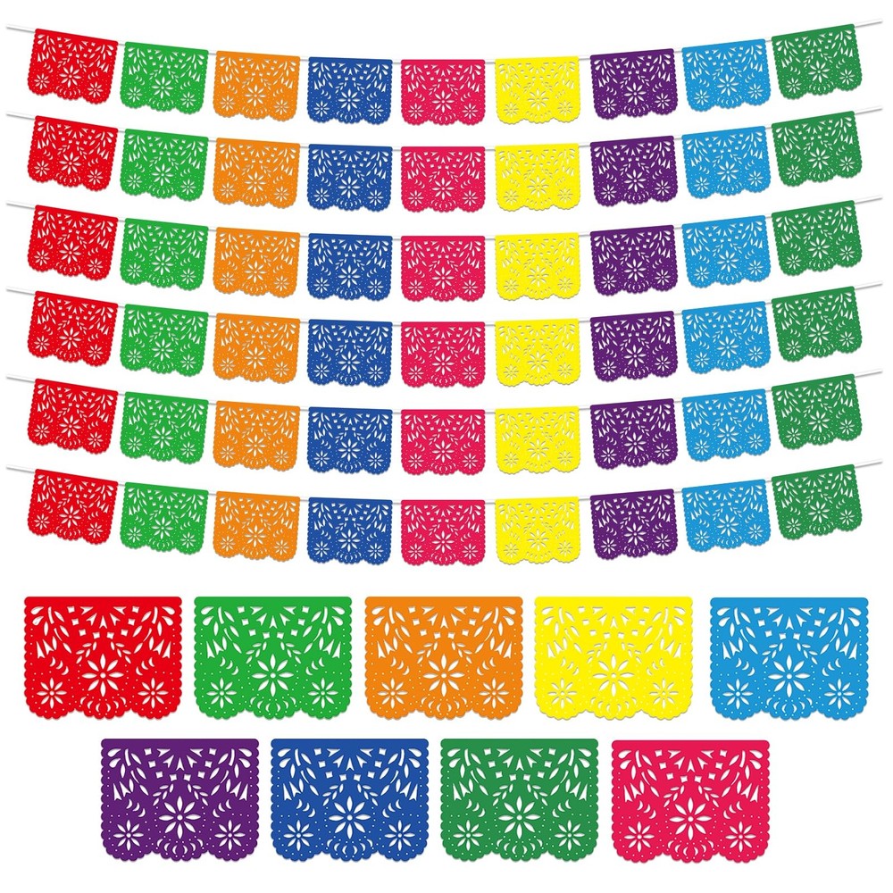 Paquete de 6 pancartas de Papel Picado de México, pancartas para fiestas