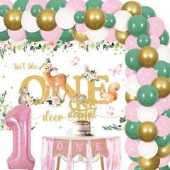 Balterver Deer 1st Birthday Decorations for Girls – Sage Green & Pink Kit wit…