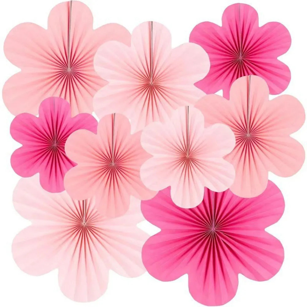 9Pcs Colorful Paper Fan Flower for Display Window Photo Props Arch Decoration