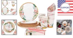 Bohemian Floral Disposable Tableware Set – Perfect for Weddings & Showers
